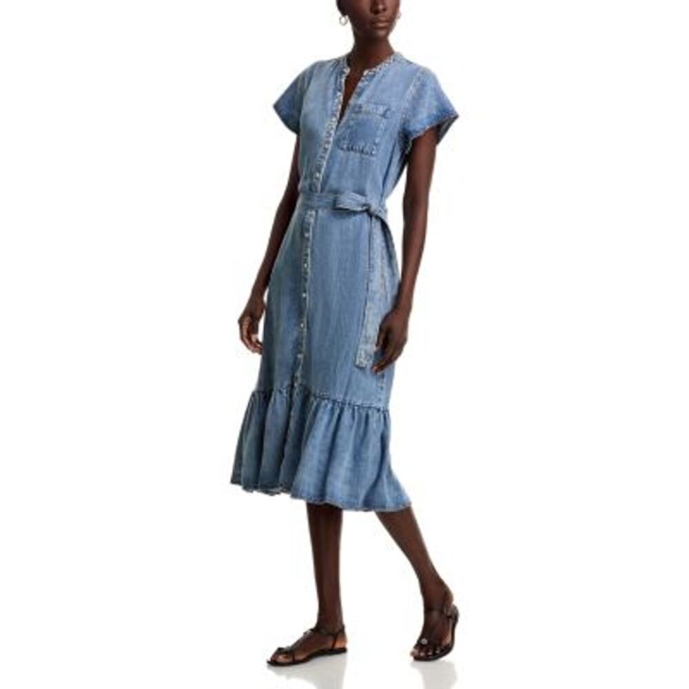 Rails Kahlo Denim Maxi Dress Mid Blue Ruffle Hem Size Small NWT
